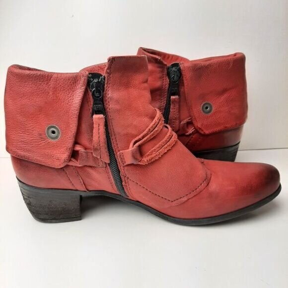 MJUS \ Chunky Heel Genuine Leather Booties w/ Foldover Detail Red Sz 8 US Eur 39 - Picture 11 of 15
